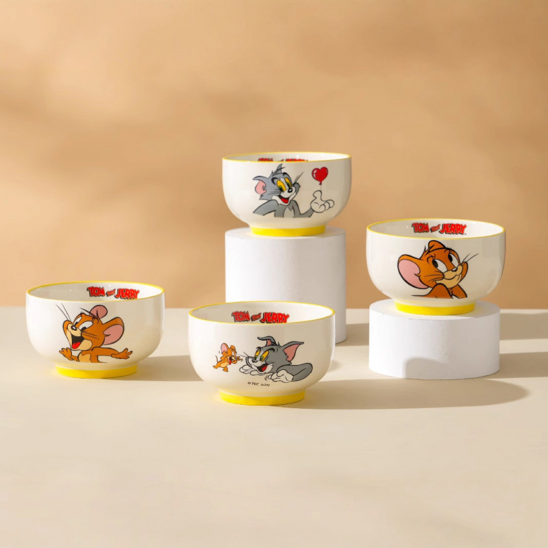 Gatos y ratones auténticos autorizados set de cubiertos de cerámica encantador patrón de dibujos animados tazón de arroz caja de regalo casera tazón de porcelana