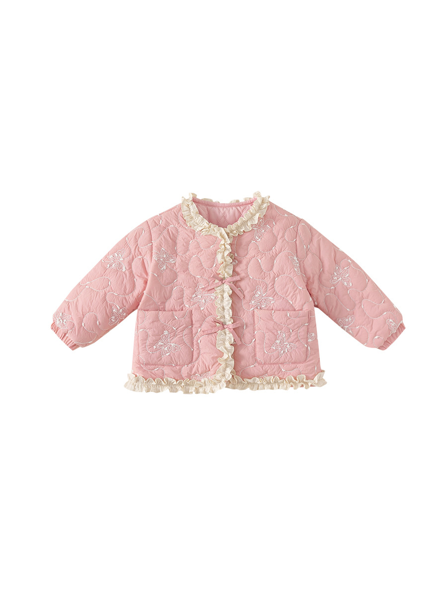 Youbao ropa para niños niña pequeña fragancia chaqueta acolchada de algodón invierno nuevo bebé dulce encaje acolchado chaqueta de punto