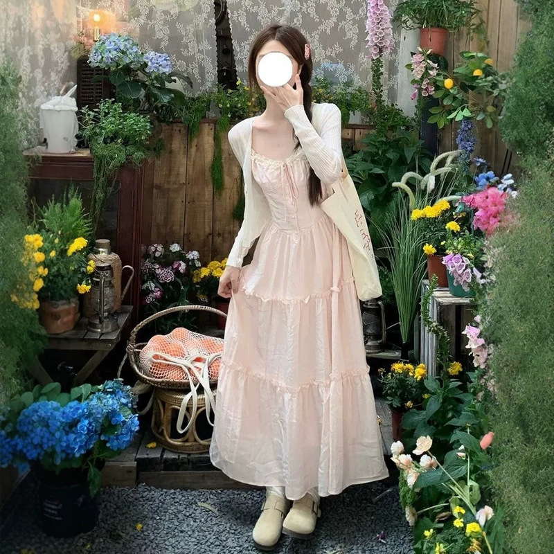 Gentle and Sweet Style Lace-Trimmed Suspender Skirt Set for Women, Summer Sun-Protective Knit Cardigan, Waist-Cinching Slimming Long Skirt Gentle and Sweet Style Lace-Trimmed Suspender Skirt Set for Women, Summer Sun-Protective Knit Cardigan, Waist-Cinching Slimming Long Skirt