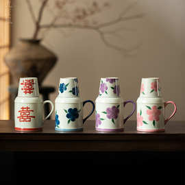 手绘小暖壶水杯大容量凉水壶中式复古热水瓶家用焖茶壶陶瓷泡茶杯