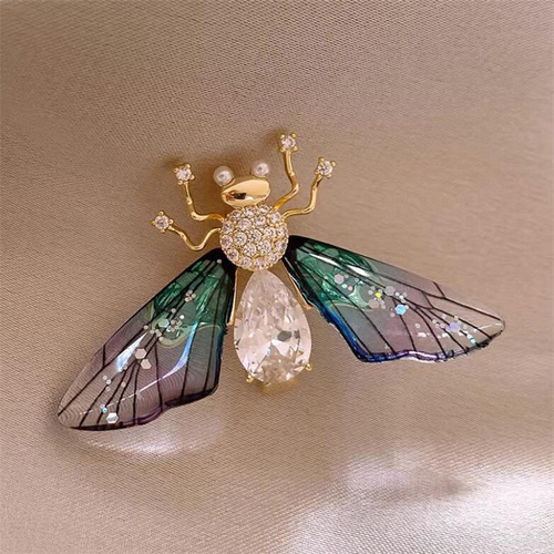 Cross-border hot selling vintage transparent wings bee butterfly brooch corsage anti-exposure insect brooch suit lapel pin