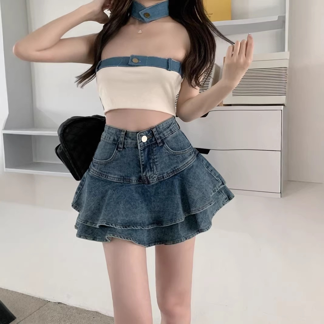 Summer retro denim skirt