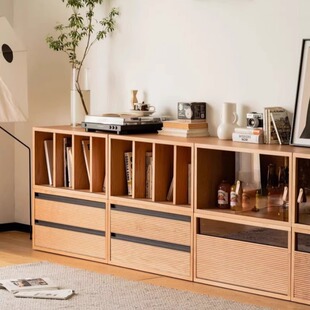 Solid Wood Combination Bookcase Small Apartment Living Room Tv Cabinet Cherry Wood Storage Cabinet Scandinavian Floor Module Bookshelf