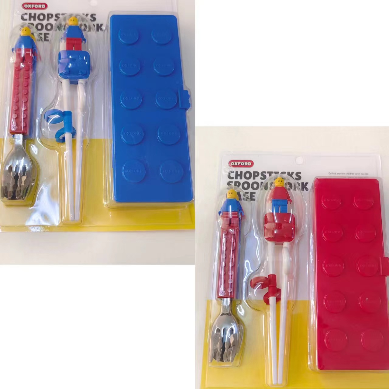 Korean Kidsren's Tableware Set Stainless Steel Building Block Tableware Baby Tableware Spoon Fork Chopsticks Box