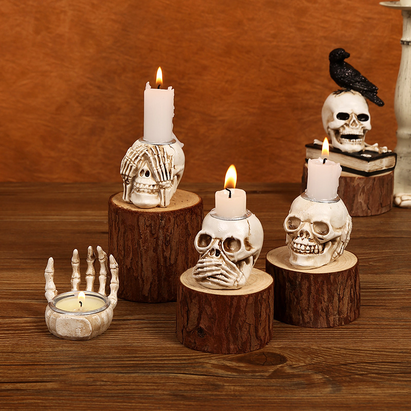 Navidad candelabros Halloween calaveras ornamentos de resina calaveras ghost festival escritorio portal decoración ornamentos
