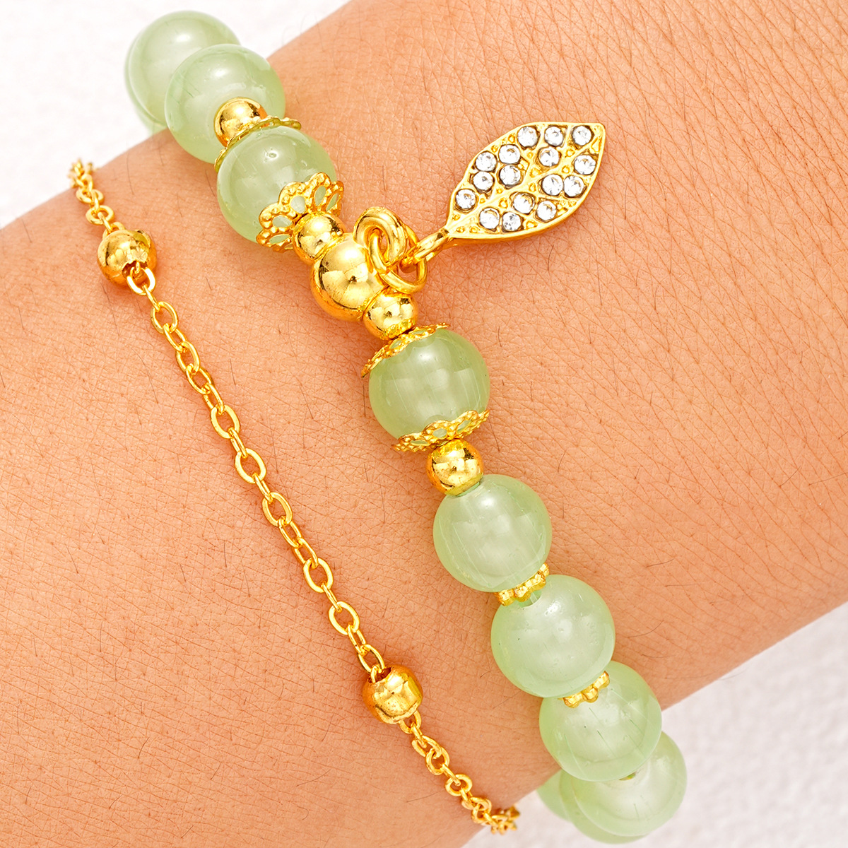 Modes Jauna augstākās klases Sense zelta zari un nefrīta lapas glazūras fāzēm aproce pārrobežu radoša Mori Niche viegla luksusa sieviešu rokassprādze_voghion.com