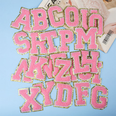 Embroidery Patch Computer Embroidery Pink Towel Letter Embroidery No Backing Glue Version Self-Adhesive Clothing Patches 