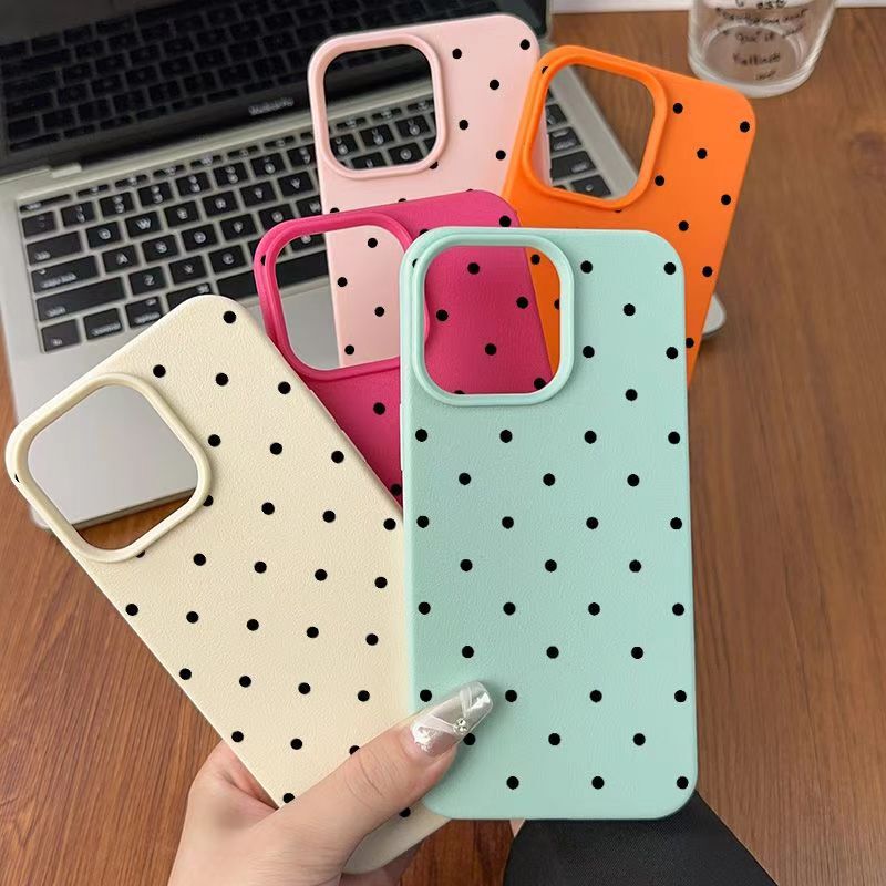 Suitable for Apple Iphone15/14/13/12/17Promax Lychee Pattern 16Pro Polka Dot Phone Case