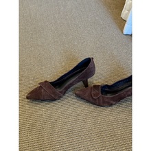 羊皮版~尖头复古简约气质高跟鞋女浅口通勤鞋一脚蹬百搭猫跟单鞋