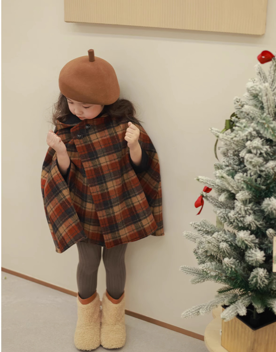 Kinderkleidung Mädchen Herbst und Winter neue Kinder spitzer Hut karierter Baumwollclip dicker Wollmantelumhang_voghion.com
