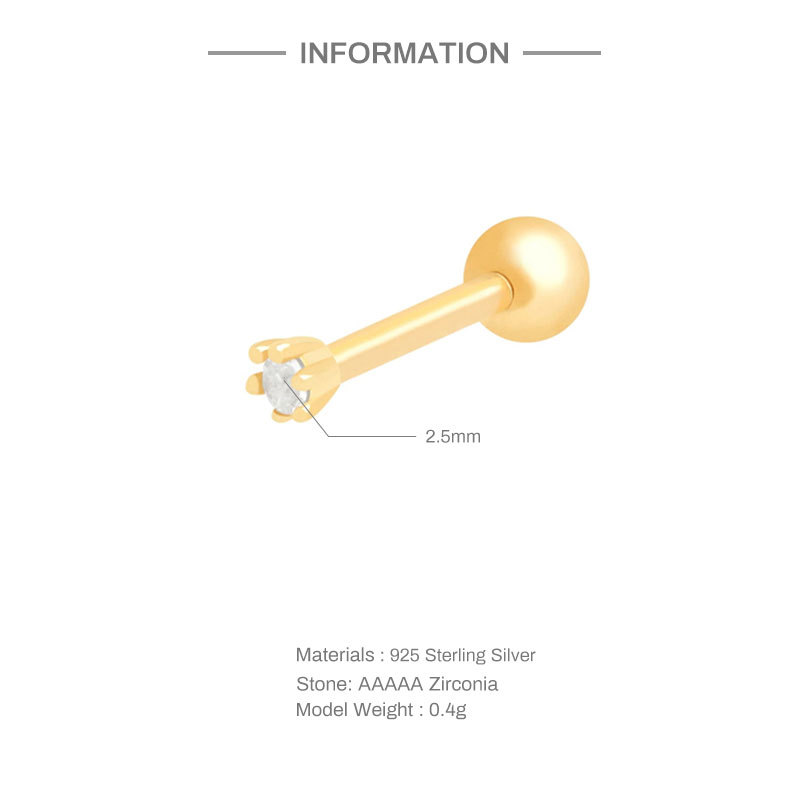 1 Piece Quantity 1 Piece Ear Cartilage Rings & Studs Fashion Geometric 925 Sterling Silver Zircon