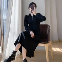茶歇法式Polo领秋冬连衣裙女春秋温柔感收腰气质显瘦内搭长裙