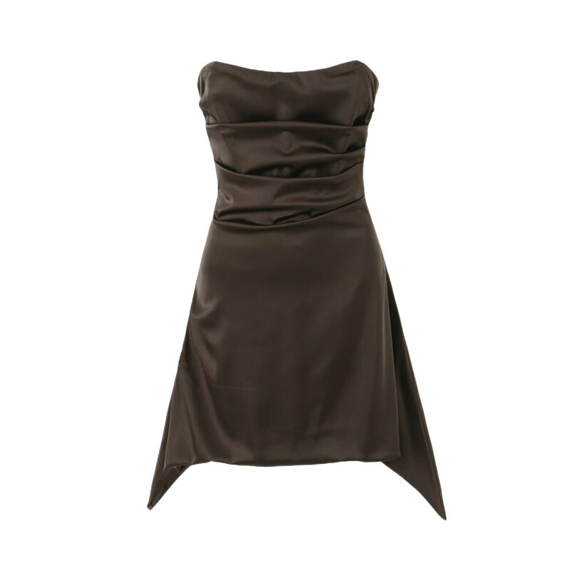 Trendy and Stylish Strapless Slim-Fit Irregular Short Dress with a Unique Design, European and American Niche Sexy Fishbone Tube Top Dress