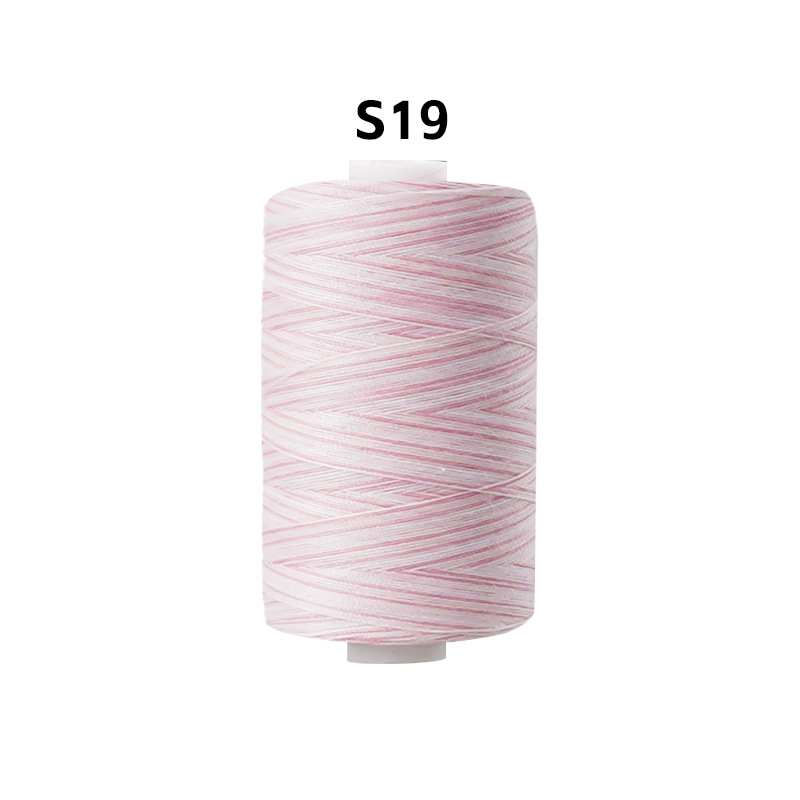 Línea multicolor de poliéster línea de prendas de vestir sección arco iris teñida línea de aguja manual línea de costura multicolor 402 hilo de costura de color