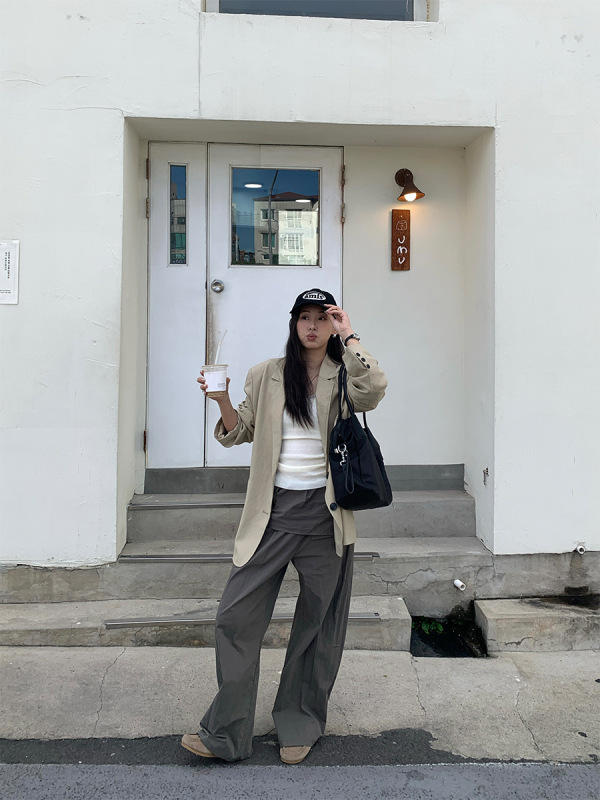 黄峥韩系休闲工装裤女2025秋季新款直筒宽松阔腿裤子慵懒风530773|undefined