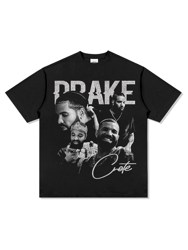 Street-Style Washed Drake Heavyweight Crew Neck Dr Short-Sleeve T-Shirt American Hip-Hop Trendy Retro Eak Men's Print