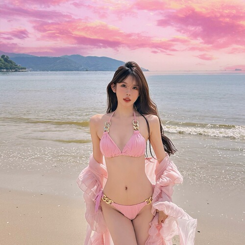 Bikini set for women, influencer style, split bandeau top, three-piece set, sexy, pure desire, hot girl, shaping, beach vacation.