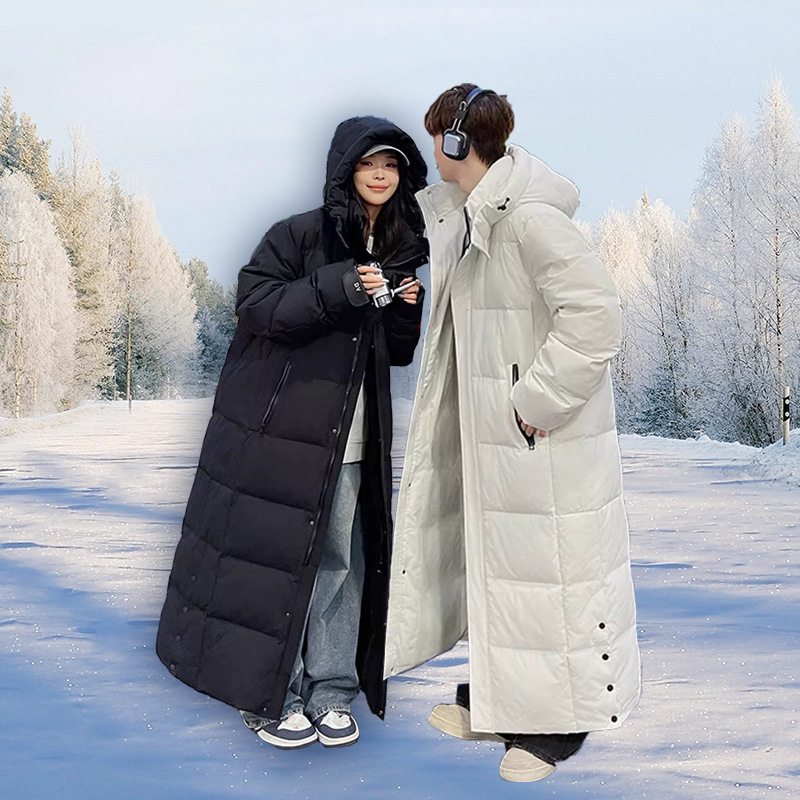 Winter down Jacket, Extra-Long Couple Style, 2025 Winter New Model, Windproof, Waterproof, Thickened, Unisex, Goose Down, Hooded