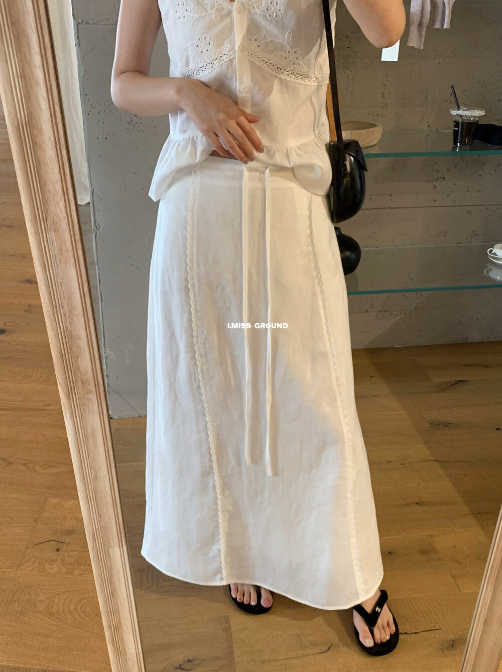 Set váy hai dây và chân váy maxi linen phong cách Hàn Quốc — Sling trắng, Trắng nửa váy chi tiết 6