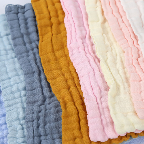Candy color boneless washed gauze square towel baby saliva towel children's face wash towel ~ with hanging buckle 30*30cm