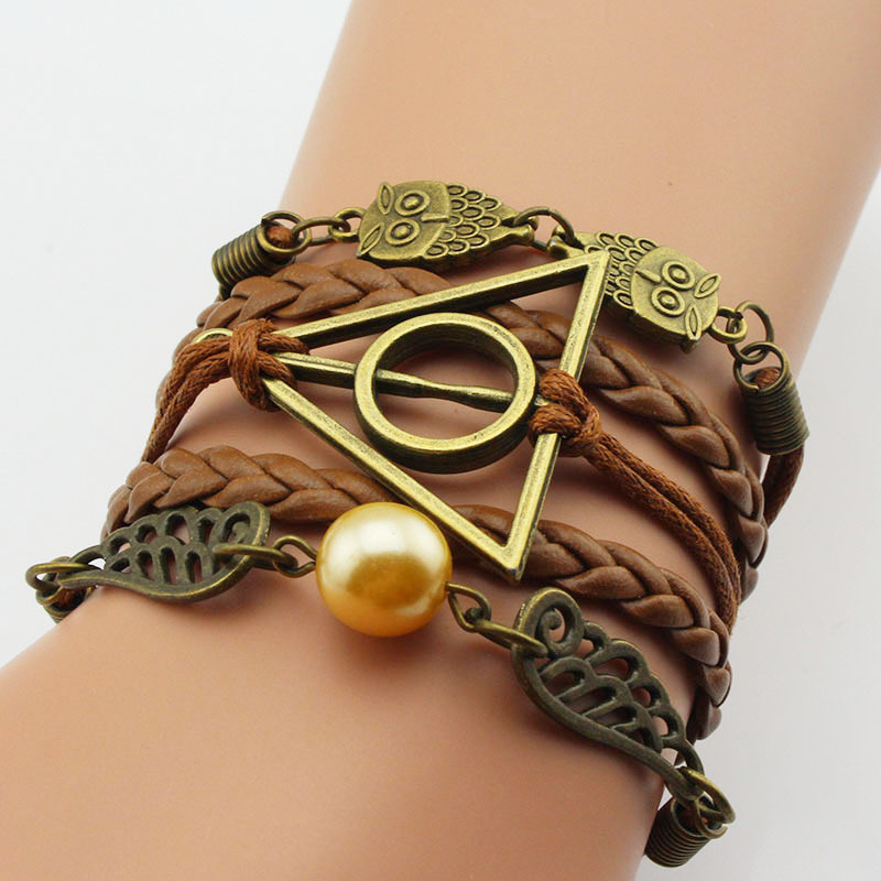 Death Holy Vintage Leather Rope Bracelet Various Owl Wings Bracelet Snitch Ludov Gande Same Style