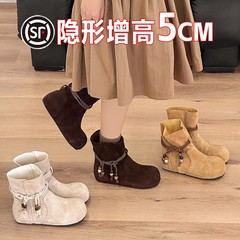 内增高短靴女百搭复古切尔西靴头层牛皮休闲马丁靴时尚平跟瘦瘦靴