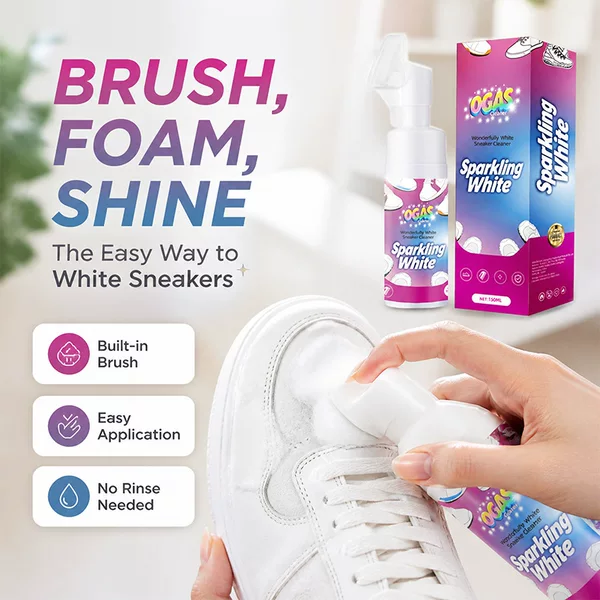 Fishleano White Shoe Cleaner, Stain Removal, Yellowing Removal, No Need for Water Washing, Multi-Functional Sports Shoe Whitening Foam