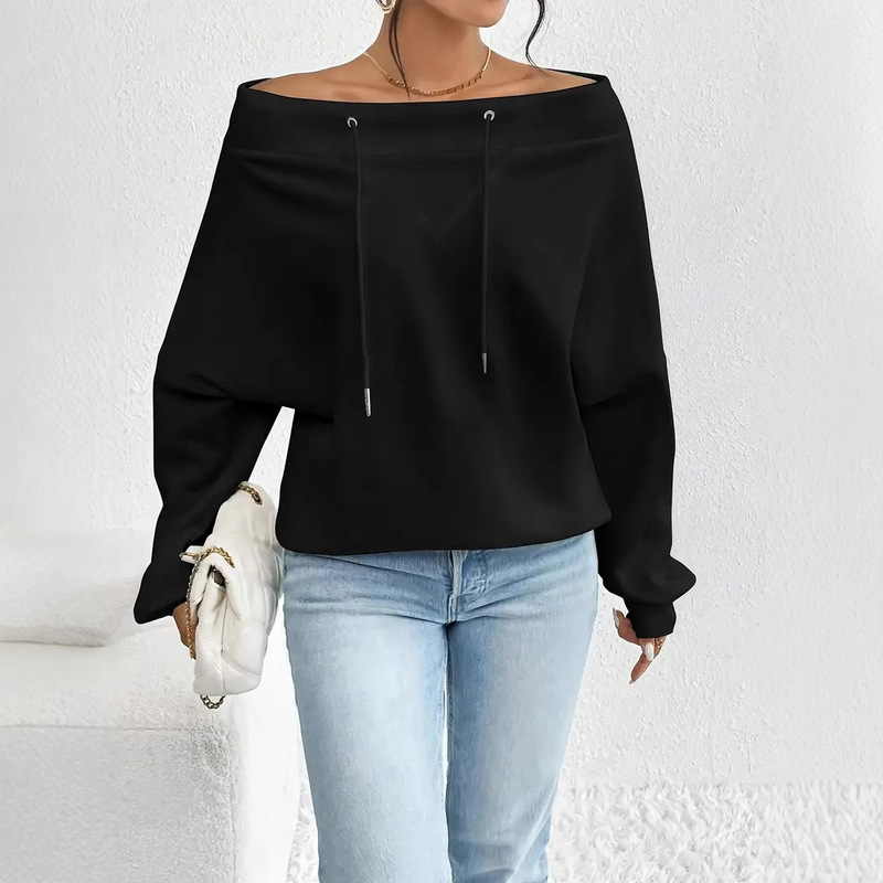 2025 Women's Off-Shoulder Top with One-Shoulder Neckline, Loose Casual Drawstring Sweatshirt, Cross-Border Temu Amazon 2025 Women's Off-Shoulder Top with One-Shoulder Neckline, Loose Casual Drawstring Sweatshirt, Cross-Border Temu Amazon