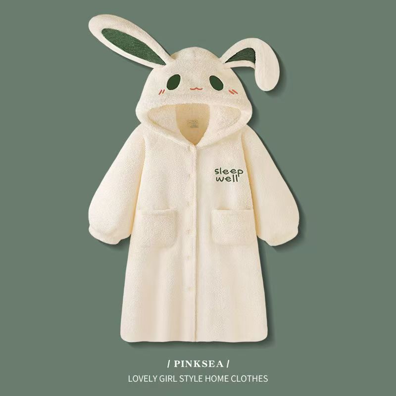 Children's off-white rabbit robe
