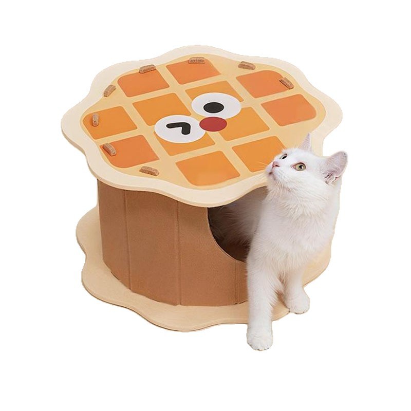 毛毡猫窝半封闭式安全感猫咪华夫饼屋钻洞隧道躲避箱子耐磨不掉屑|undefined