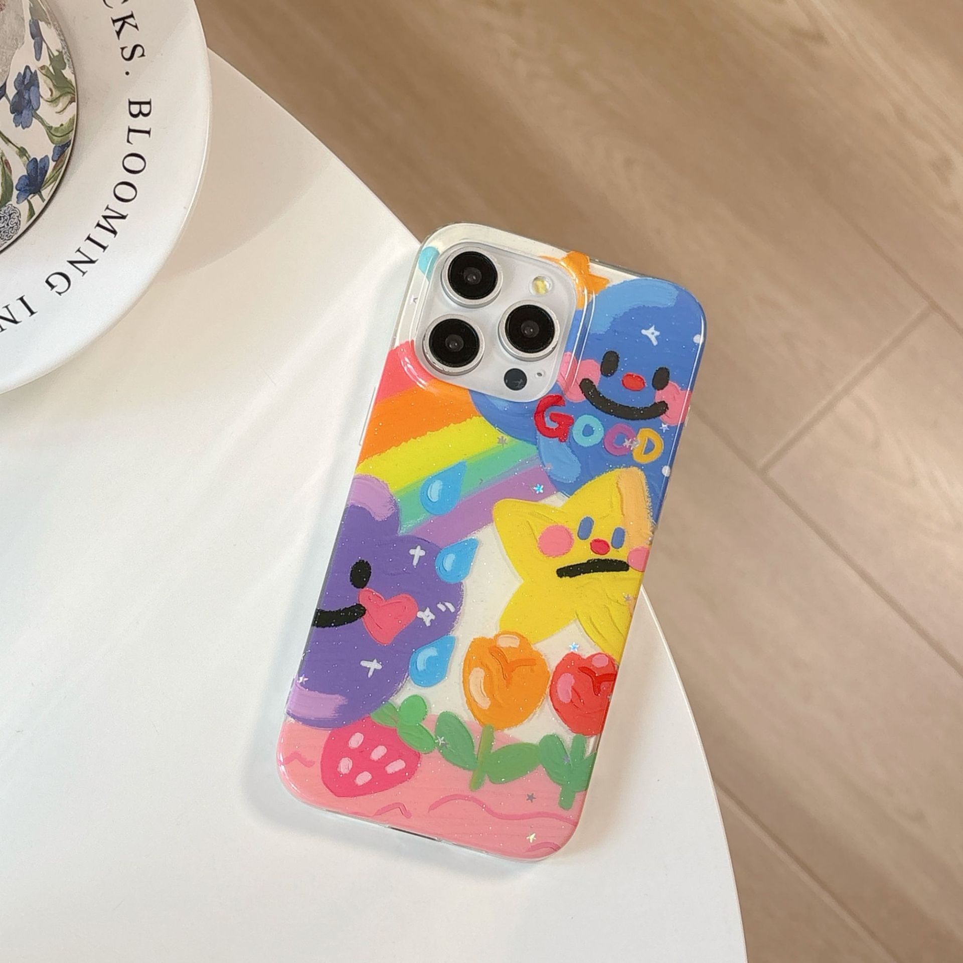 Personalidad Rainbow Star Graffiti Adecuado para Apple 16ProMax Funda para teléfono móvil 15Pro Pareja 14/13 Cadena 15Pm