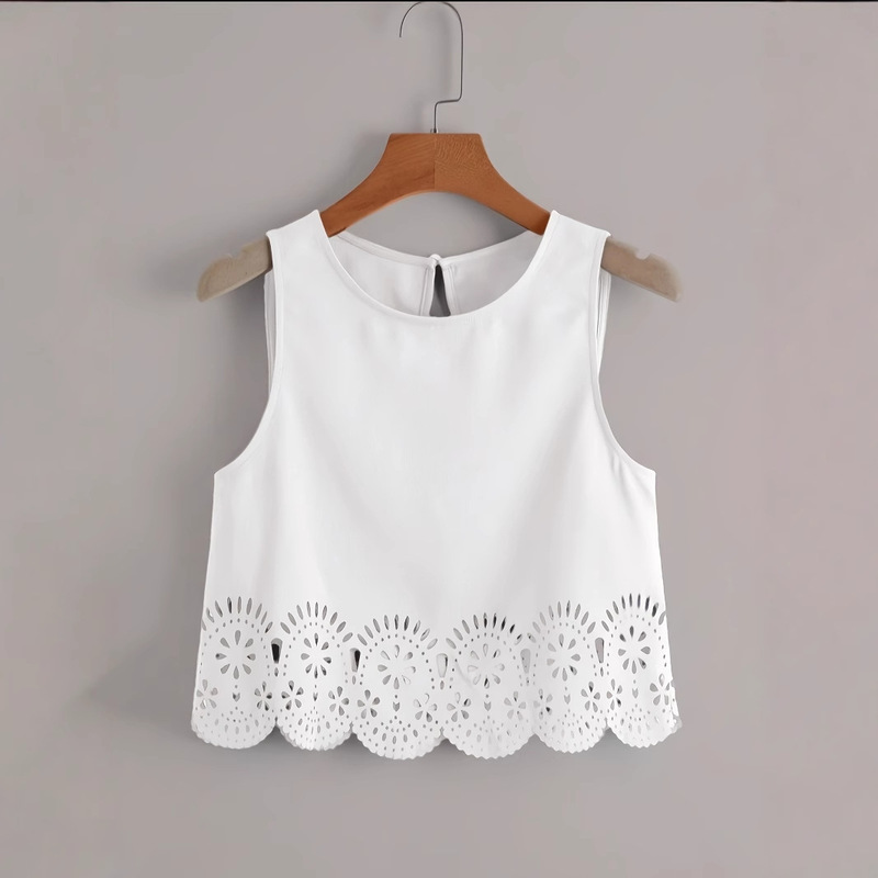 2025 New Cross-Border Style European and American Gold Lace Detailed Round-Neck Elegant Sleeveless Top for Women 2025 New Cross-Border Style European and American Gold Lace Detailed Round-Neck Elegant Sleeveless Top for Women