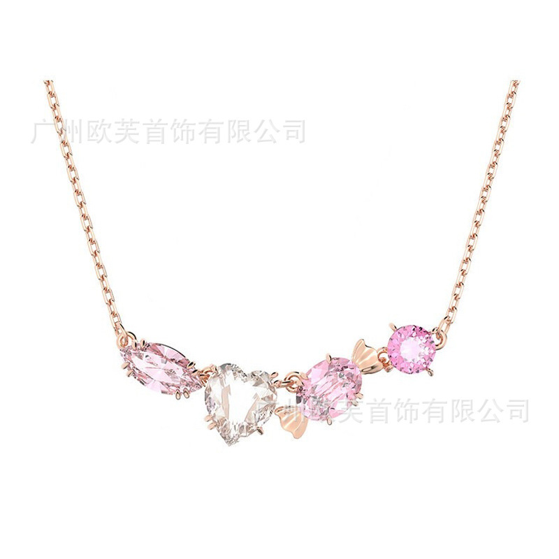 Swarovski 1:1 Replica Gema 520 Pink Candy Heart-Shaped Necklace for Women, Swarovski Heart Candy Clavicle Chain
