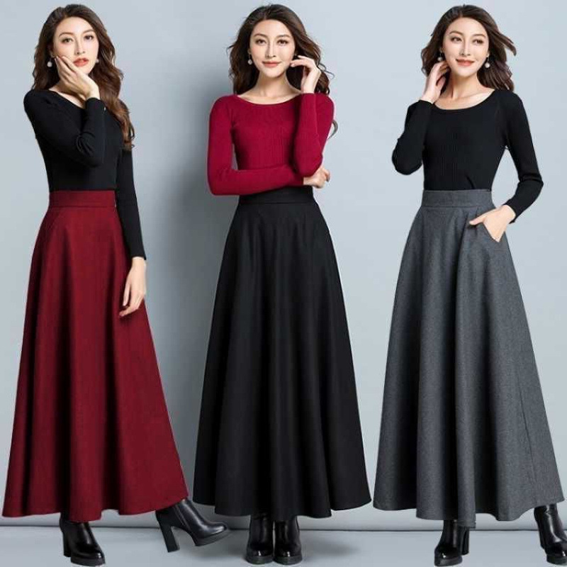 2026 Autumn/Winter Solid Color Woolen Skirt, A-Line Skirt with Wide Hem, High Waist, Mid-Length, Plus Size Long Skirt, Wide Hem Skirt 2026 Autumn/Winter Solid Color Woolen Skirt, A-Line Skirt with Wide Hem, High Waist, Mid-Length, Plus Size Long Skirt, Wide Hem Skirt