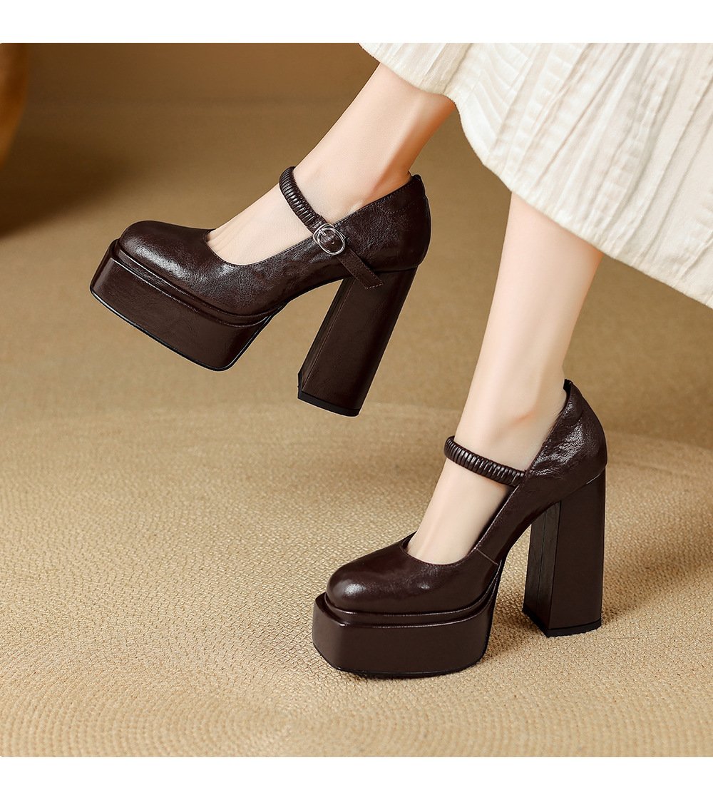 Giày cao gót nữ mũi nhọn quai ngang đế xuồng platform gót 9 cm — màu nâu, màu đen chi tiết 5