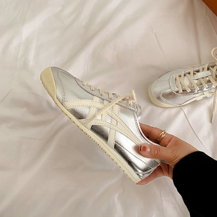 Su Yinyin Retro Silver Inner Heightening Moral Training Shoes Women's Shoes Cowhide Color Matching Women's Strap Casual Sports Forrest Gump Shoes
