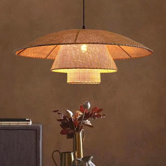 Quiet Wind Chandelier Japanese-style Dining Room Living Room Study Homestay Bedroom Lights Retro Tea Room Zen Rattan Woven Chandelier