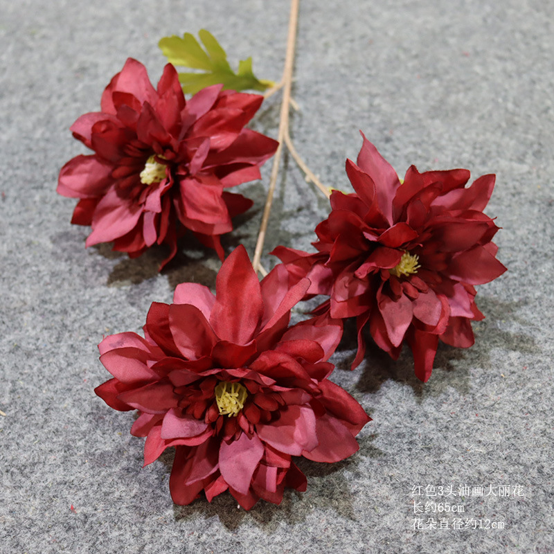 빨간색 3 머리 유화 달리아