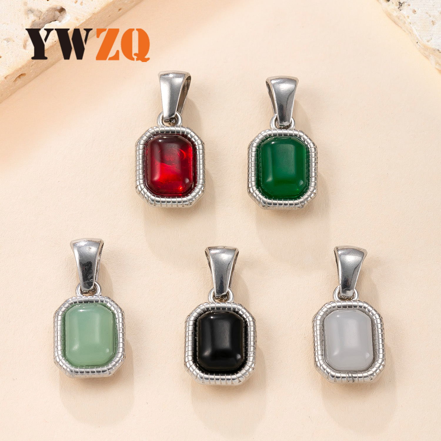 Colgante único Joyería de fundición de acero inoxidable Collar de piedra natural cuadrada biselado Simple Advanced Sense Diy Colgante Accesorios