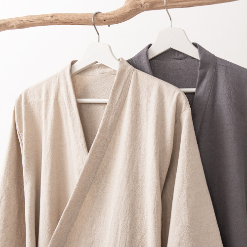 Lusu cotton linen linen pure Chinese style partial-breasted bathrobe yukata bed and breakfast hotel steaming suit high-end club SPA beauty