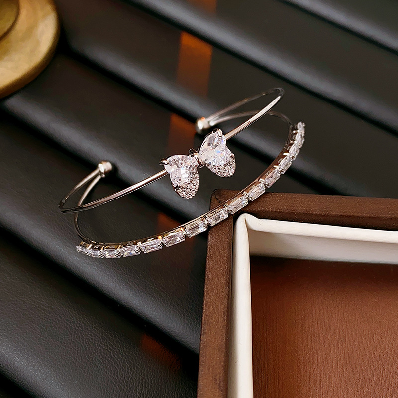 Zircon amor arco pulsera de doble capa ligera lujo fría viento versátil pulsera alta sensación fábrica de joyas de moda