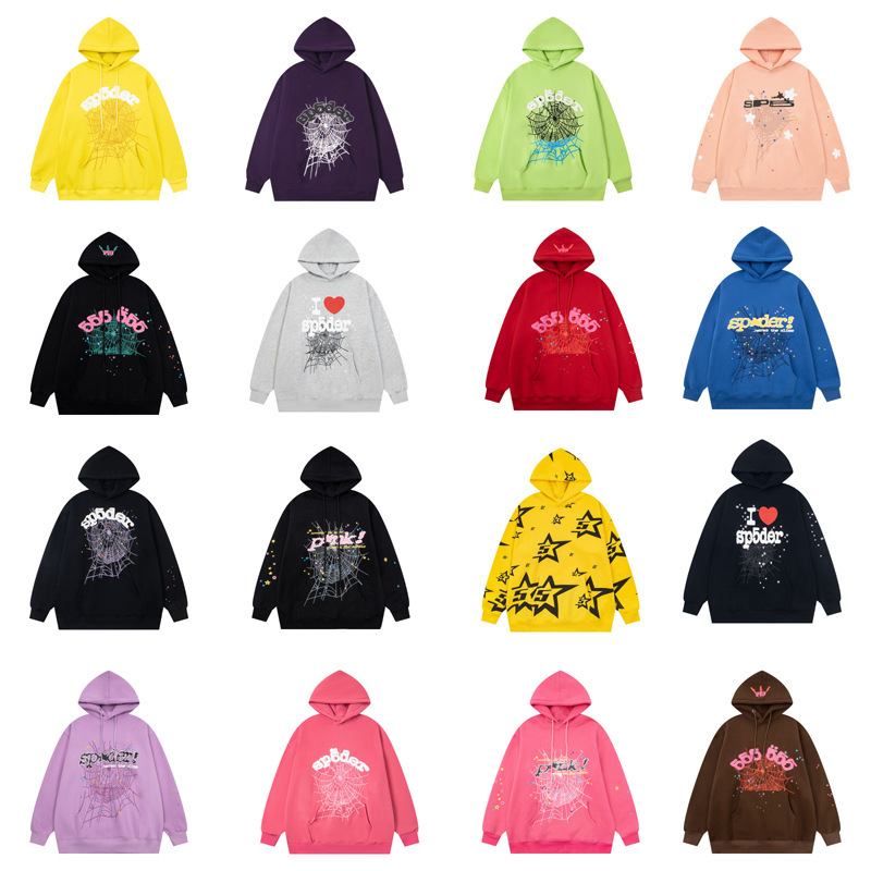 25 Cross-Border American High Street Hip-Hop Street Spider Web Series Printed Men's and Women's Loose Velvet Hooded Sweatshirts