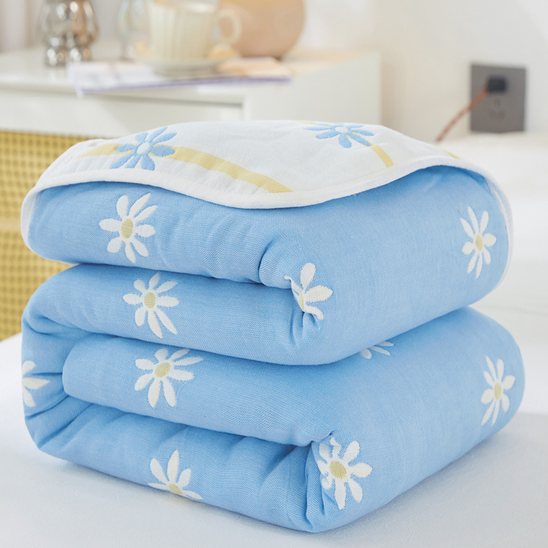 (Small chrysanthemum Blue) / 90x 100cm "cotton 6 layer yarn" baby