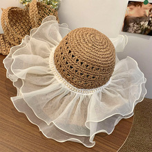 Cappello di paglia per donna, nuovo stile, stile giapponese, piccolo, fresco, cappello di paglia in pizzo, cappello da viaggio estivo, cappello da sole a tesa larga, cappello da spiaggia_voghion.com
