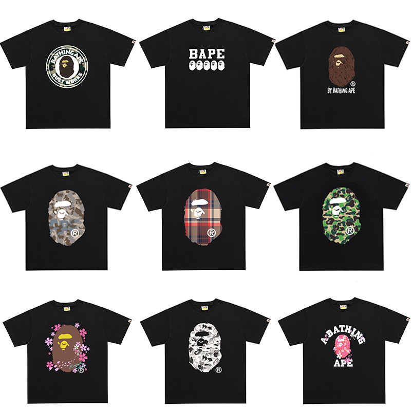 Cross-Border Foreign Trade Wholesale Bape High-Quality Short-Sleeve Letter Print Casual Street Style Unisex Loose Large Size T-Shirt Half-Sleeve Cross-Border Foreign Trade Wholesale Bape High-Quality Short-Sleeve Letter Print Casual Street Style Unisex Loose Large Size T-Shirt Half-Sleeve