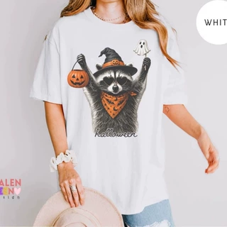 亚马逊Halloween万圣节小浣熊印花棉宽松运动衫棉T恤套头衫