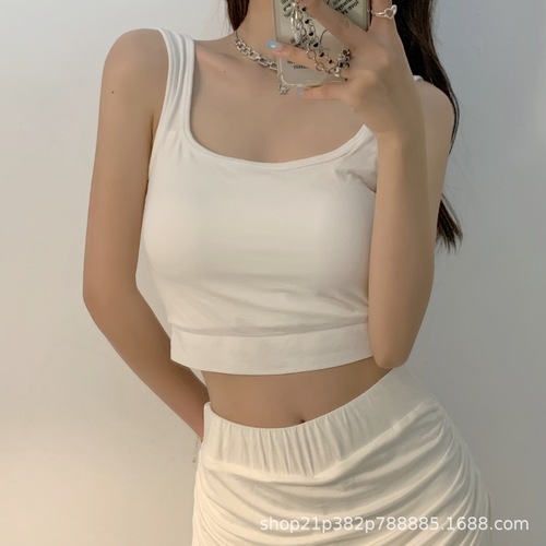 Solid Color Women's Nubra Tank Top Short Sleeve Revealing Large Size Bralette with Padded Straps, Slip Dress Top for Outerwear, Ins Style