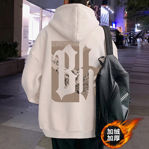 Men's Vintage Hooded Sweatshirt with Padded Inner for Autumn/Winter, American Style Heavyweight High Street Ins Trendy Brand Loose Outerwear with Chinese Style