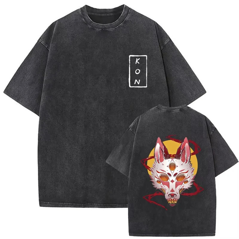 Cross-Border European Size Pure Cotton Anime "Chainsaw Man" Hayakawa Autumn Fox Devil Kon Washed Distressed Men's and Women's Short Sleeves Cross-Border European Size Pure Cotton Anime "Chainsaw Man" Hayakawa Autumn Fox Devil Kon Washed Distressed Men's and Women's Short Sleeves