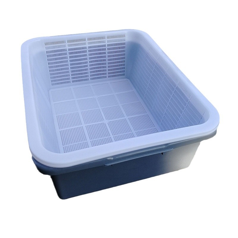 大きくて厚みのある二層排水バスケットプラスチック野菜洗いバスケットホテルキッチン野菜洗い浸漬バスケット米洗いバスケット猫トイレ